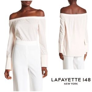 NEW Lafayette 148 New York Sea Amy Off Shoulder Blouse in White
